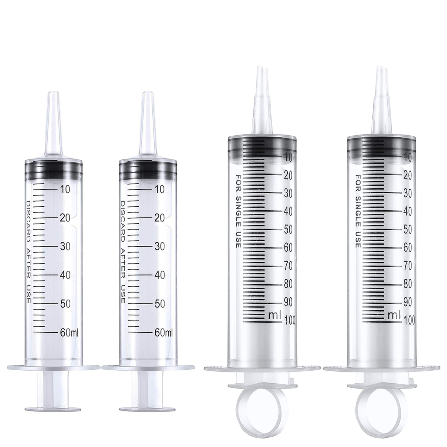 4 Pcs Plastic Measuring Syringe (2Pcs 60ml 2Pcs 100ml)