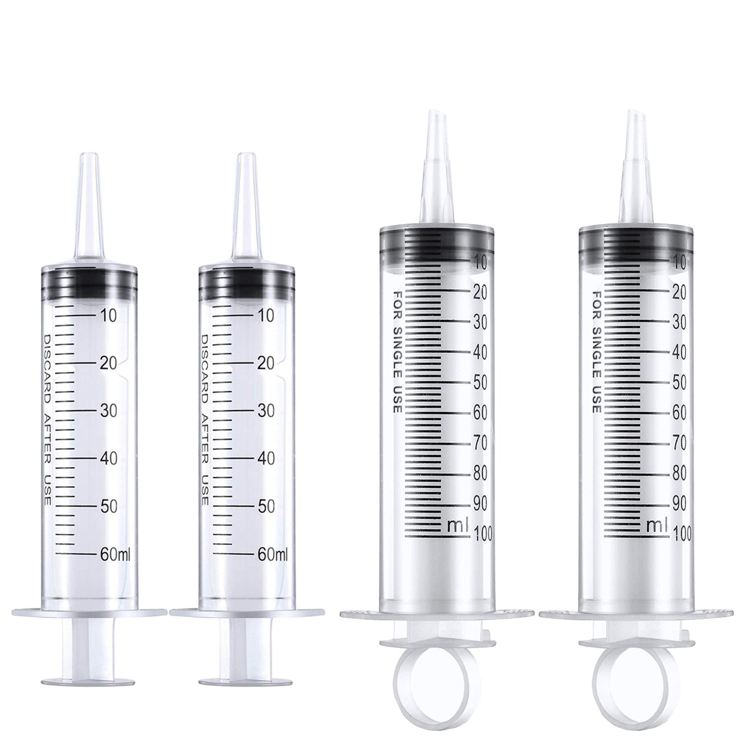 4 Pcs Plastic Measuring Syringe (2Pcs 60ml 2Pcs 100ml)