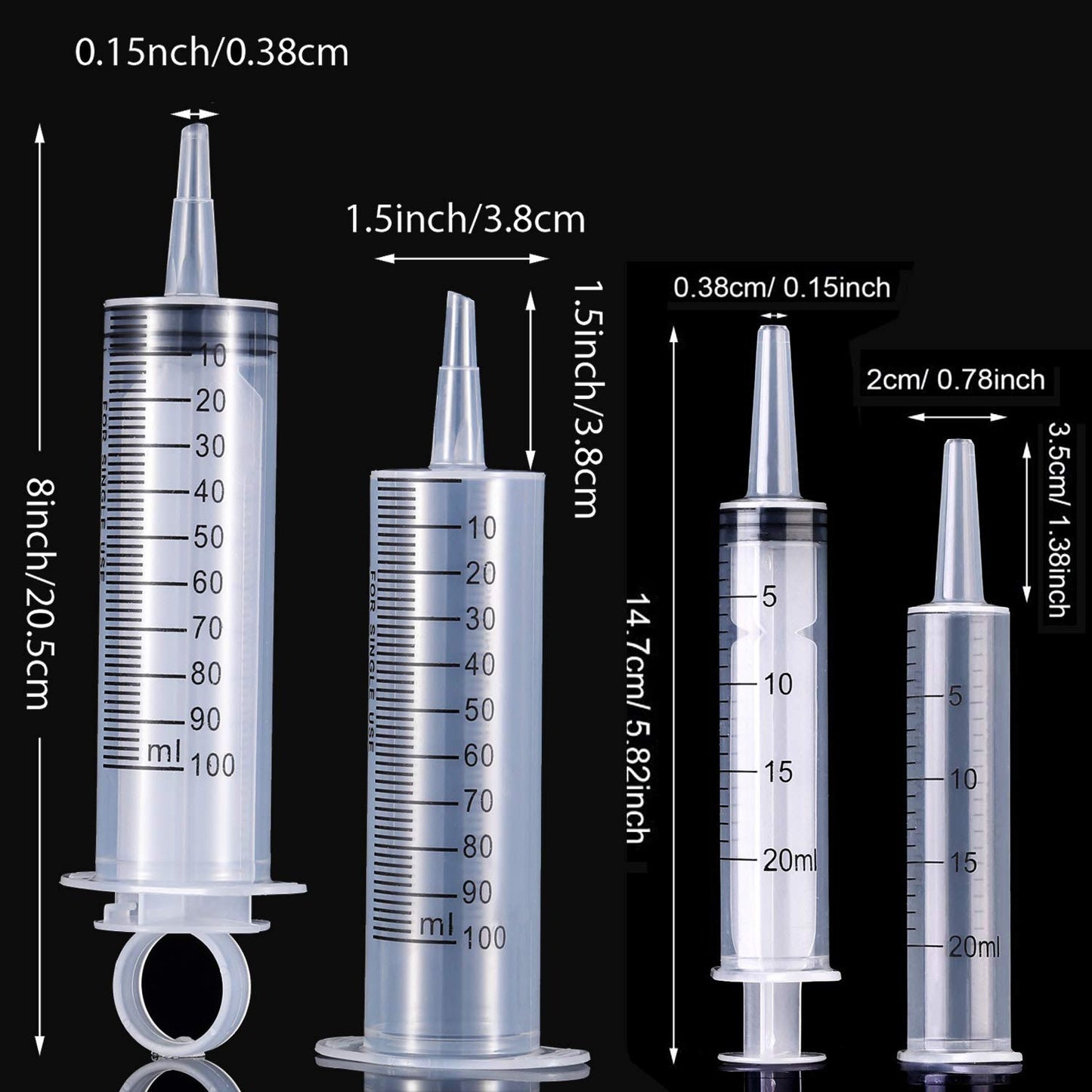 4 Pcs Plastic Measuring Syringe (2Pcs 60ml 2Pcs 100ml) size